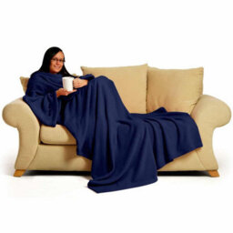 Navy Snug Rug Deluxe Blanket With Sleeves Luxury Cosy Super Soft Coral Fleece Fabric Long Oversized Pouch Pocket Adults - thumbnail 3