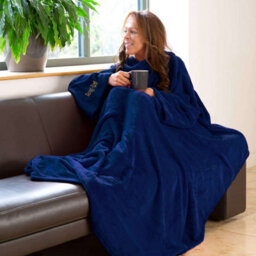 Navy Snug Rug Deluxe Blanket With Sleeves Luxury Cosy Super Soft Coral Fleece Fabric Long Oversized Pouch Pocket Adults - thumbnail 2