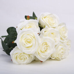 Elegant 10-Head Milk White Artificial Silk Rose Flower Bouquet For Wedding, Home & Office Decor