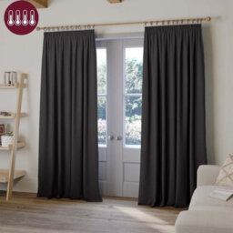 Oxford Homeware Plain Grey 230Gsm Blackout Curtain Thermal Insulated Pencil Pleat Ready Made Curtain Pair (W)168Cmx(L)183Cm - thumbnail 1