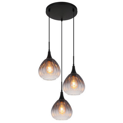 Luminosa Lighting Luminosa Olsen Cluster Pendant Ceiling Light Matt Black Smoke Glass Shade 3X E27 - image 1