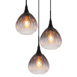 Luminosa Lighting Luminosa Olsen Cluster Pendant Ceiling Light Matt Black Smoke Glass Shade 3X E27 - thumbnail 3