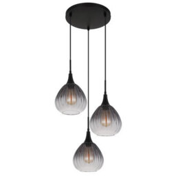 Luminosa Lighting Luminosa Olsen Cluster Pendant Ceiling Light Matt Black Smoke Glass Shade 3X E27 - thumbnail 2