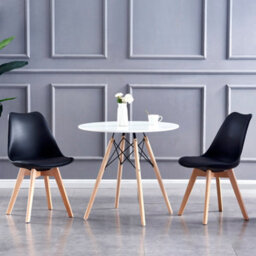 MCC Direct Set Of 2 Dining Chairs With Solid Wooden Legs And Seat Cushion Pad Black - Eva By Mcc