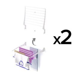 2X Foxydry Fold 60, Steel And Aluminium Folding Up Wall-Mounted Clotheshorse, 60X9X50 Cm White2 Pieces
