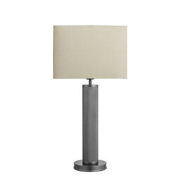 Industville Knurled Pillar Table Lamp, Pewter Base, Rounded Rectangle Cotton Lampshade - thumbnail 1