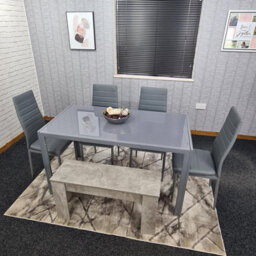 Kosy Koala Modern Grey Glass Dining Table Set With 4 Grey Chairs And Grey Bench Dining Room Furniture