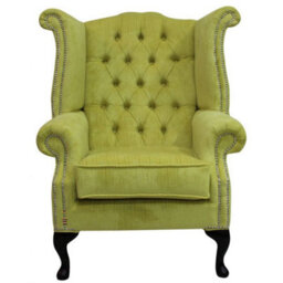 Chesterfield High Back Wing Chair Azzuro Harvest Green Fabric In Queen Anne Style - thumbnail 3