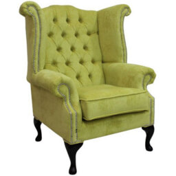 Chesterfield High Back Wing Chair Azzuro Harvest Green Fabric In Queen Anne Style - thumbnail 2