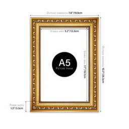 A5 Gold Ornate Picture Frame (21 X 14.7Cm) Poster, Photo, Artwork, Gallery Wall Or Print - thumbnail 2