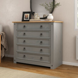 Mews Corona Grey 5 Drawer Chest Of Drawers Mexican Solid Pine