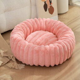 Pink Fluffy Donut Pet Bed 70Cm - Round Calming Cushion For Cats & Dogs, Super Soft Plush, Machine Washable