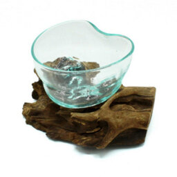 Molten Glass Arfully Misshapen Bowl On Wood - thumbnail 2