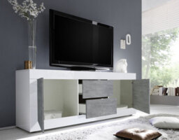FurniComp LTD Furnicomp Selene Large 2 Door 2 Drawer White Gloss And Concrete Grey Tv Unit - thumbnail 2