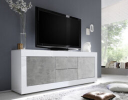 FurniComp LTD Furnicomp Selene Large 2 Door 2 Drawer White Gloss And Concrete Grey Tv Unit - thumbnail 1