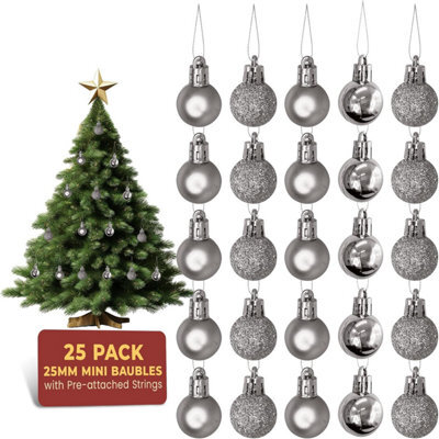 Festive Fix Silver Mini Christmas Baubles 25 Pack Shatterproof Small Ornaments For Xmas Tree Decorations Matte Gloss Glitter - image 1
