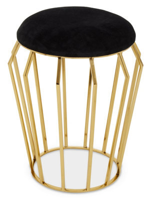 Premier Housewares Interiors By Premier Black Velvet And Gold Finish Frame Stool, Airy Design Contemporary Ottoman With Velvet Seat, Ottoman - image 1