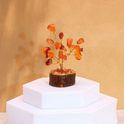 Serenityy Mini Carnelian Gemstone Tree On Wood Base - 15 Stones, 6 Cm Decorative Crystal Ornament - image 1