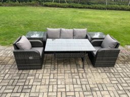 Fimous Wicker Pe Rattan Garden Furniture Set Outdoor Rectangular Dining Table And Chair Sofa Set With 2 Pc Side Table - thumbnail 1