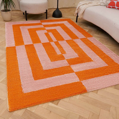 The Rugs Joli Orange And Pink Geometric Rug Soft Dense Pile Easy To Clean And Pet Friendly For Living Rooms And Bedrooms - image 1