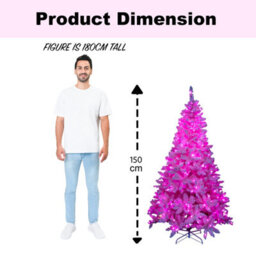 Shatchi Pre-Lit Pink Flocked Christmas Tree - 404 Tips With 174 Led Lights, Snowy Finish - thumbnail 7