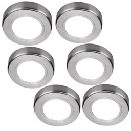 6-Pack Chrome Round Under Cabinet Led Light Kit - Natural White 240V Mains Powered