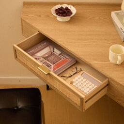 Nordlys Wood And Rattan Corner Desk 1 Drawer With Metal Legs Classic Style Bedroom - thumbnail 4
