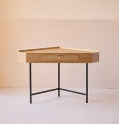 Nordlys Wood And Rattan Corner Desk 1 Drawer With Metal Legs Classic Style Bedroom - thumbnail 7
