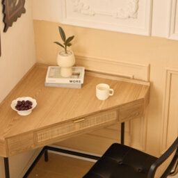 Nordlys Wood And Rattan Corner Desk 1 Drawer With Metal Legs Classic Style Bedroom - thumbnail 8
