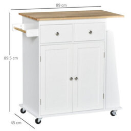 Wyld Haus Rubberwood Top Kitchen Island On Wheels With Drawers, Cabinet, Spice Rack And Shelves - White And Natural Wood - thumbnail 4