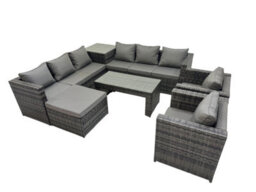 Fimous Garden Rattan Outdoor Furniture Set 9 Seater Patio Corner Sofa Oblong Coffee Table With Chair Big Stool Side Table - thumbnail 1