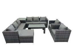 Fimous Garden Rattan Outdoor Furniture Set 9 Seater Patio Corner Sofa Oblong Coffee Table With Chair Big Stool Side Table - thumbnail 2