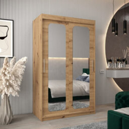 Arte Uppsala T3 Sliding Door Wardrobe 120Cm In Oak Artisan - Compact Mirrored Storage With Natural Warmth