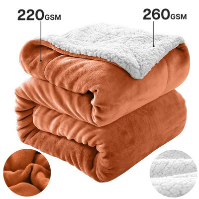 Ameha Sherpa Fleece Blanket Rust Reversible Throw Soft Thick & Warm For Sofa Bed & Travel King 200X240Cm - image 1