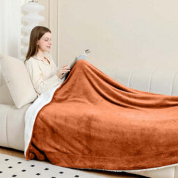Ameha Sherpa Fleece Blanket Rust Reversible Throw Soft Thick & Warm For Sofa Bed & Travel King 200X240Cm - thumbnail 8