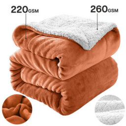 Ameha Sherpa Fleece Blanket Rust Reversible Throw Soft Thick & Warm For Sofa Bed & Travel King 200X240Cm - thumbnail 1