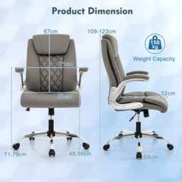 Pu Leather Executive Office Chair Adjustable Computer Desk Chair Grey - thumbnail 2