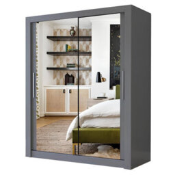 Ie Milan Sliding Mirror Door Wardrobe With Drawers & Shelves - Modern Bedroom Wardrobe, Grey,  (150 Cm X 216Cm ) - thumbnail 1