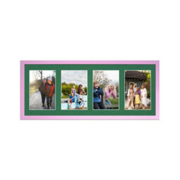 AK Frames 50X20Cm Pastel Pink Sleek Multi Photo Frame With Emerald Mount - Holds 4 Apertures (4X) 6X4 Photos