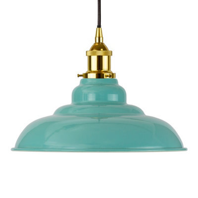 Duck Egg Blue St Edmund's Painted Dome Pendant Light With Gold Lamp Holder And Black Round Cable - Se Home - image 1