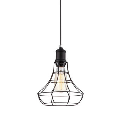 Luminosa Lighting Luminosa Industrial And Retro Hanging Pendant Black 1 Light  With Black Metal Shade, E27 - image 1