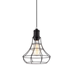 Luminosa Lighting Luminosa Industrial And Retro Hanging Pendant Black 1 Light  With Black Metal Shade, E27 - thumbnail 1