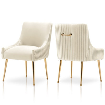 Seynar Velvet Upholstered Dining Chairs With Gold Legs Set Of 2, Beige, Tufted Fabric For Kitchen Or Living Room - image 1