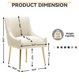 Seynar Velvet Upholstered Dining Chairs With Gold Legs Set Of 2, Beige, Tufted Fabric For Kitchen Or Living Room - thumbnail 5