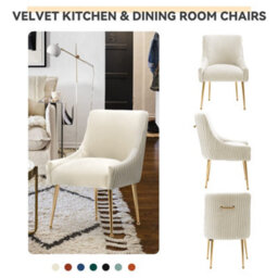 Seynar Velvet Upholstered Dining Chairs With Gold Legs Set Of 2, Beige, Tufted Fabric For Kitchen Or Living Room - thumbnail 2