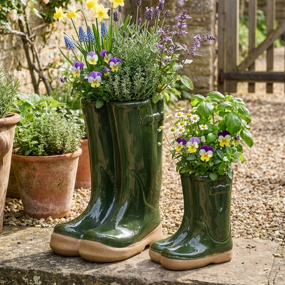 Dibor Set Of 2 Small And Large Dark Green Wellington Indoor Outdoor Garden Planter - image 1