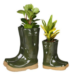 Dibor Set Of 2 Small And Large Dark Green Wellington Indoor Outdoor Garden Planter - thumbnail 2