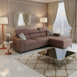 Baltico I Mini Modern Corner Sofa Bed With Adjustable Profiled Headrests  Storage Compact Fabric Lshape Settee Light Brown Right
