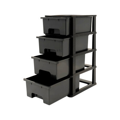 Abbaware Plastic Drawers Storage Unit, With Wheels , Storage Drawers, Tower, 4 X 17L Drawers , Black Frame / Modern Grey Draws - image 1