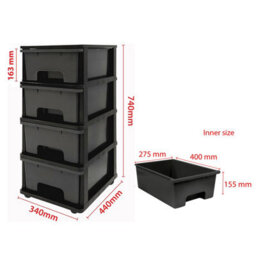 Abbaware Plastic Drawers Storage Unit, With Wheels , Storage Drawers, Tower, 4 X 17L Drawers , Black Frame / Modern Grey Draws - thumbnail 2